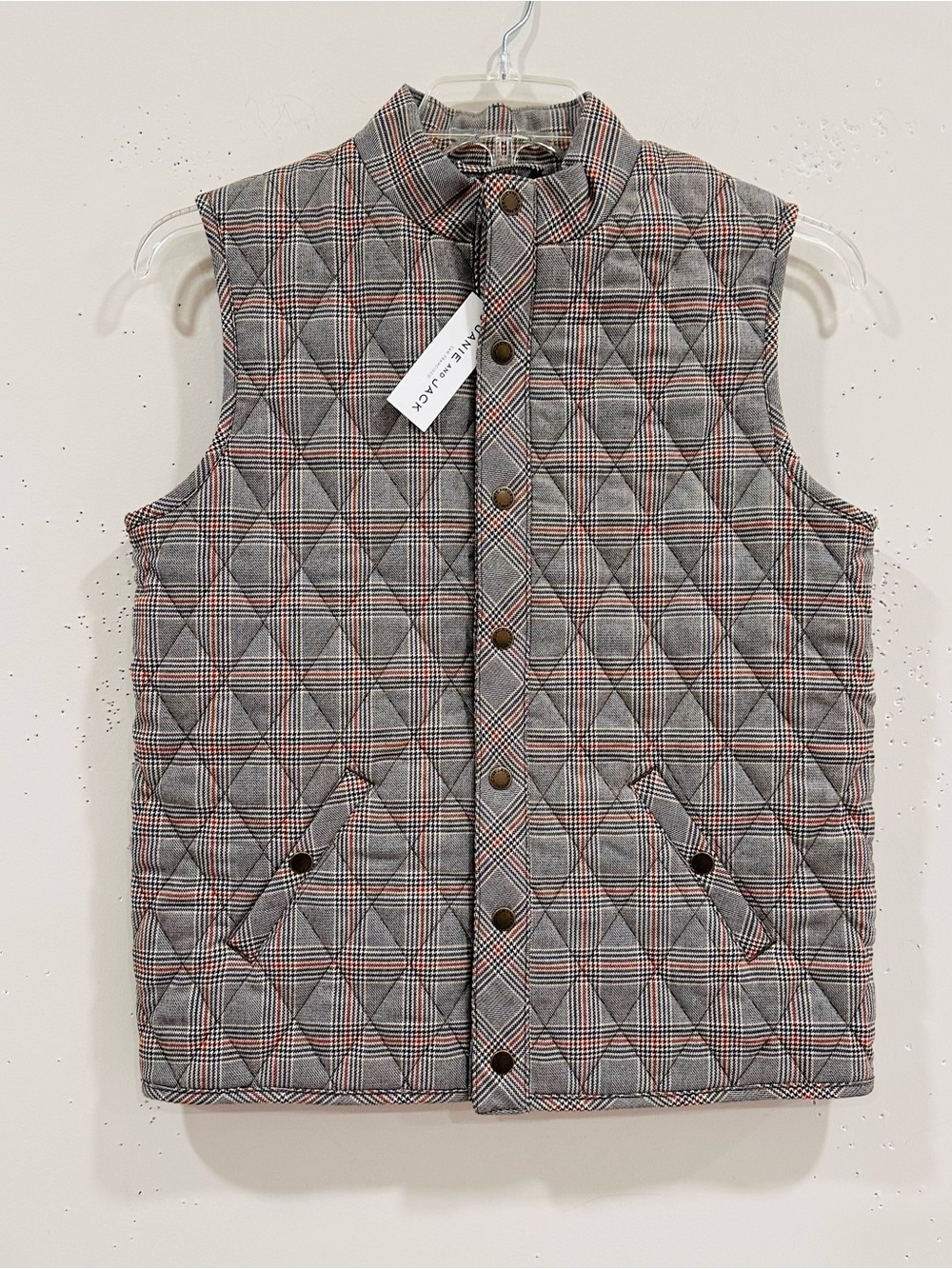 NWT Janie and Jack Boys Quilted Plaid Vest Size 14-16 XL Gray Brown Heritage